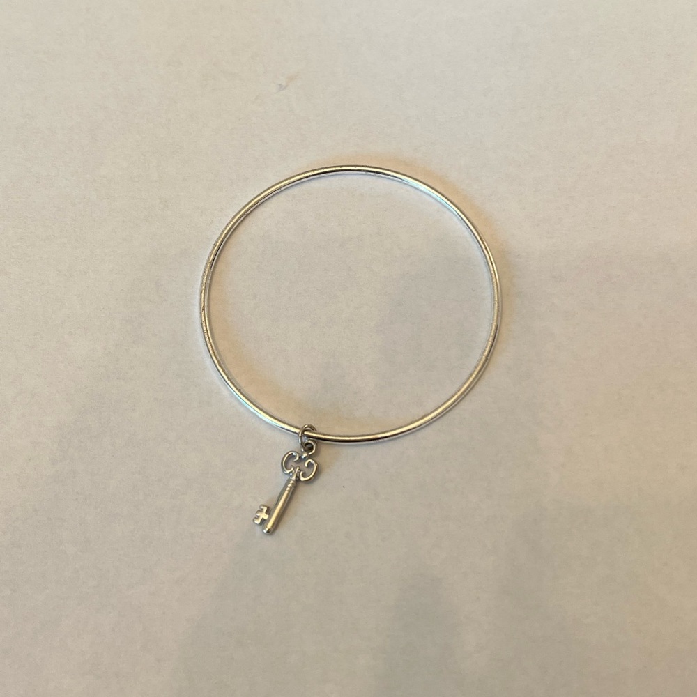 Silver plated key charm bangle bracelet